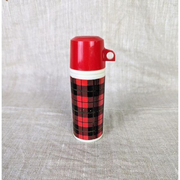 1970s Avon Thermos Red Plaid Glass Wild Country After Shave EMPTY - Picture 2 of 6